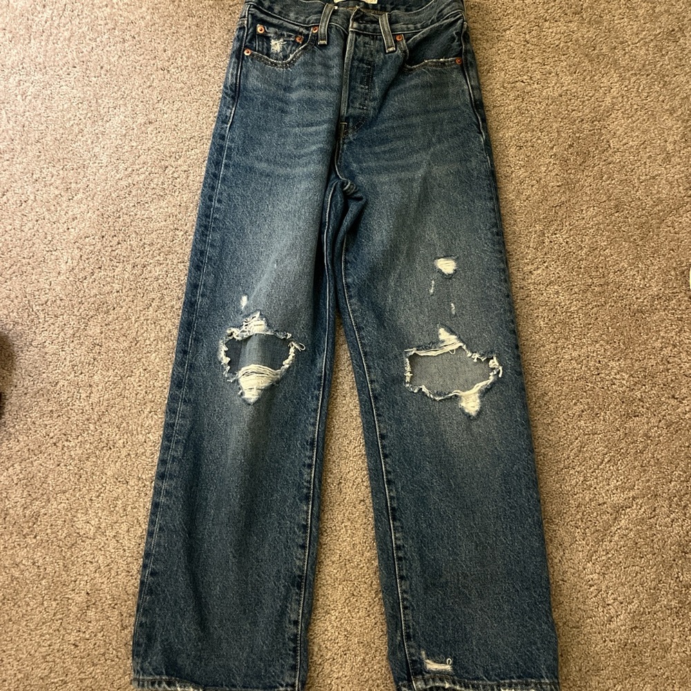 Levi's Blue Distressed Flare Jeans